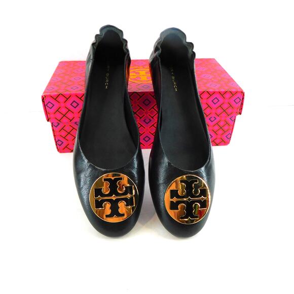 Tory Burch Women's Claise Ballet Goat Leather Black/Gold Shoes Size 7.5 New - Picture 2 of 10